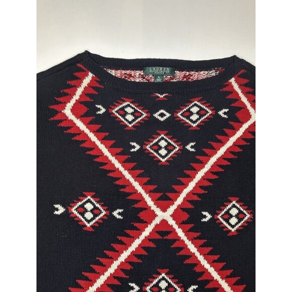 Ralph Lauren Petite Women’s Oversized Sweater Black Red Southwestern Size PL - Picture 2 of 12